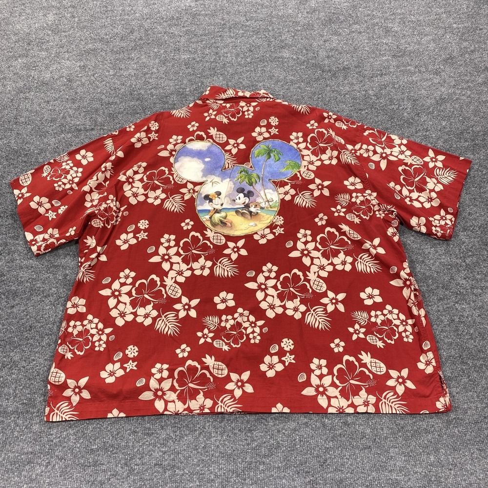 DisneyStore Shirt Mens 2X Large Red Floral Short Sleeve Button Hawaiian Resort
